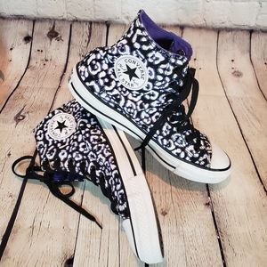 Purple black leopard converse high tops size 10